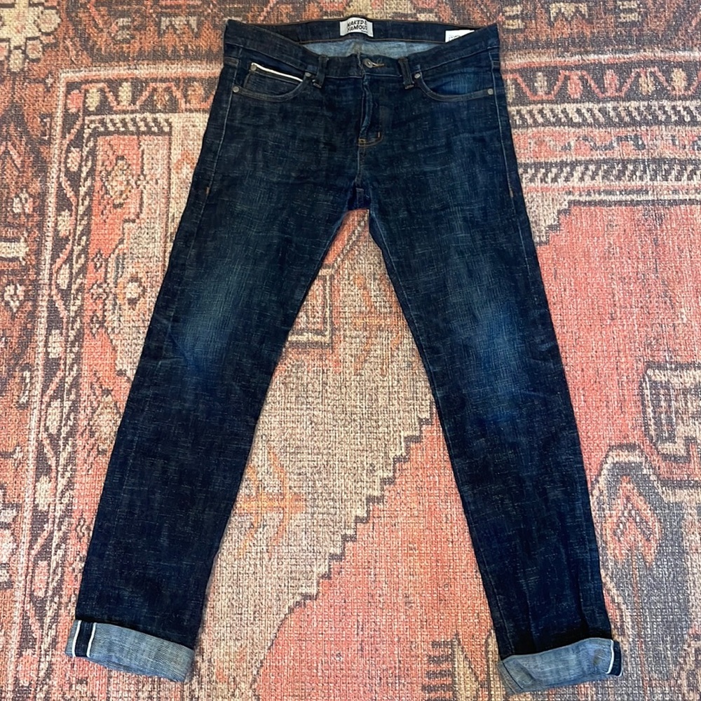 Naked and famous super skinny guy slub denim 34x34 cuffed to 34x30